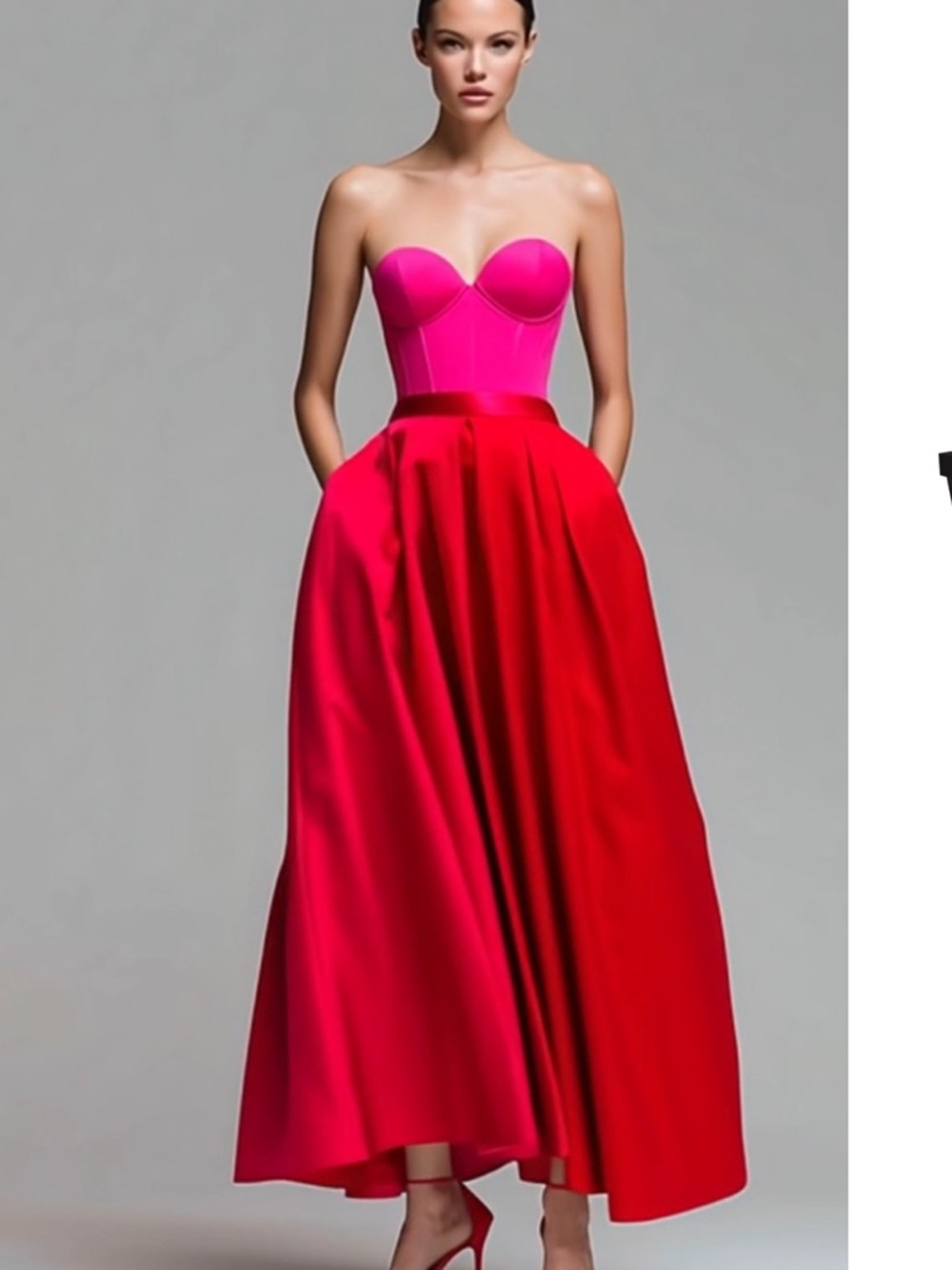 Strapless Two-Tone Fuchsia & Red Evening Dress - Picture 3 of 9
